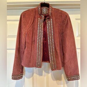 Double D Ranch Suede Studded Jacket, size M, GUC, like a deep rose color